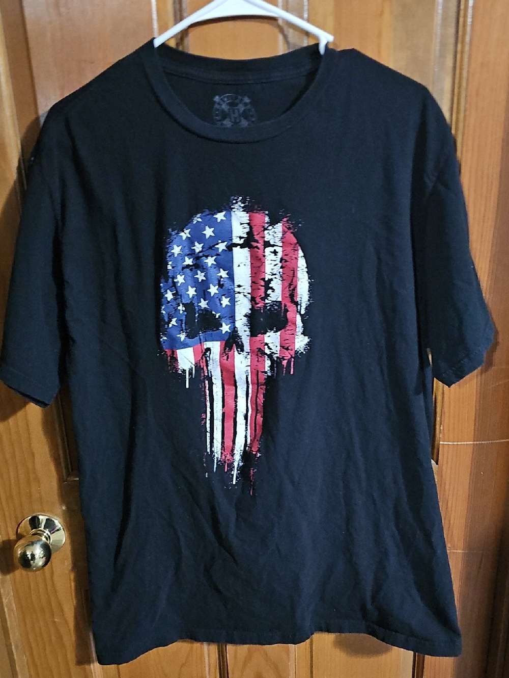 Howitzer Black T-Shirt with American Flag Skull Graphic